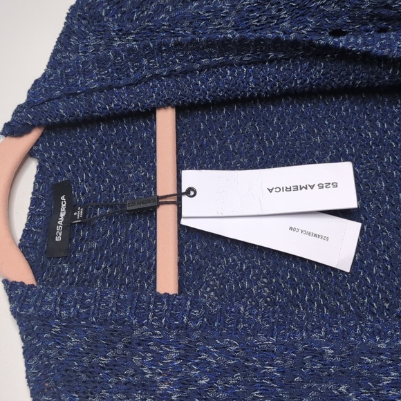 525 America NWT Fringe Cardigan Open Knit Sweater In Navy Combo - Picture 6 of 14